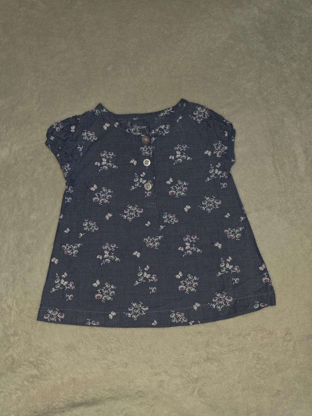 Carter's Navy Floral Button-Front Cap Sleeve Top